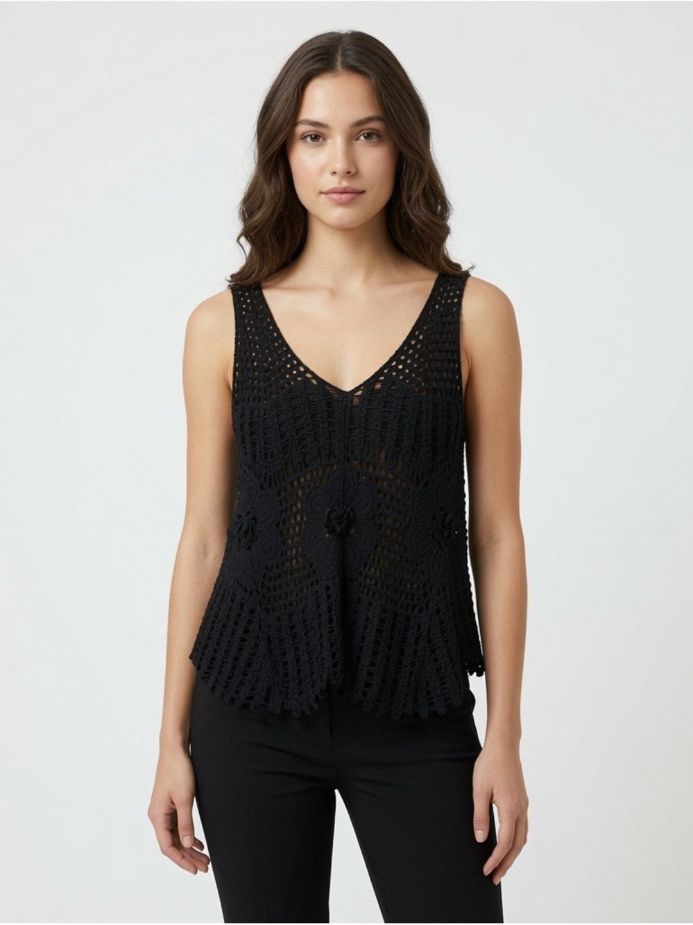 POL Black Crochet Tank Camisole